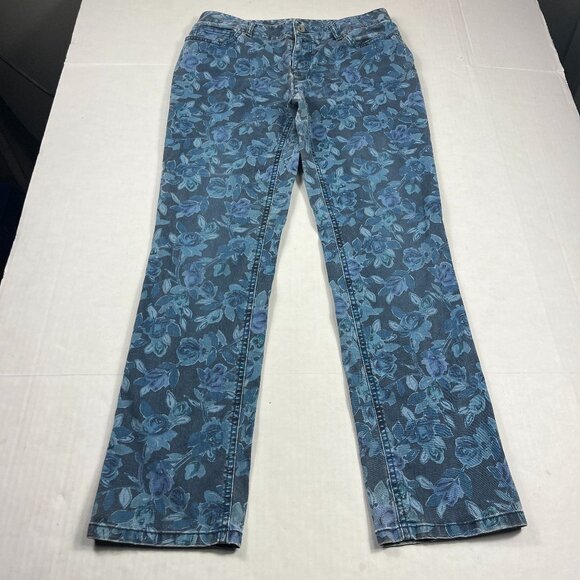 J.Jill Slim Fit Jeans Floral Botanical Denim Feminine Straight Leg Stretch 4P - Picture 1 of 15